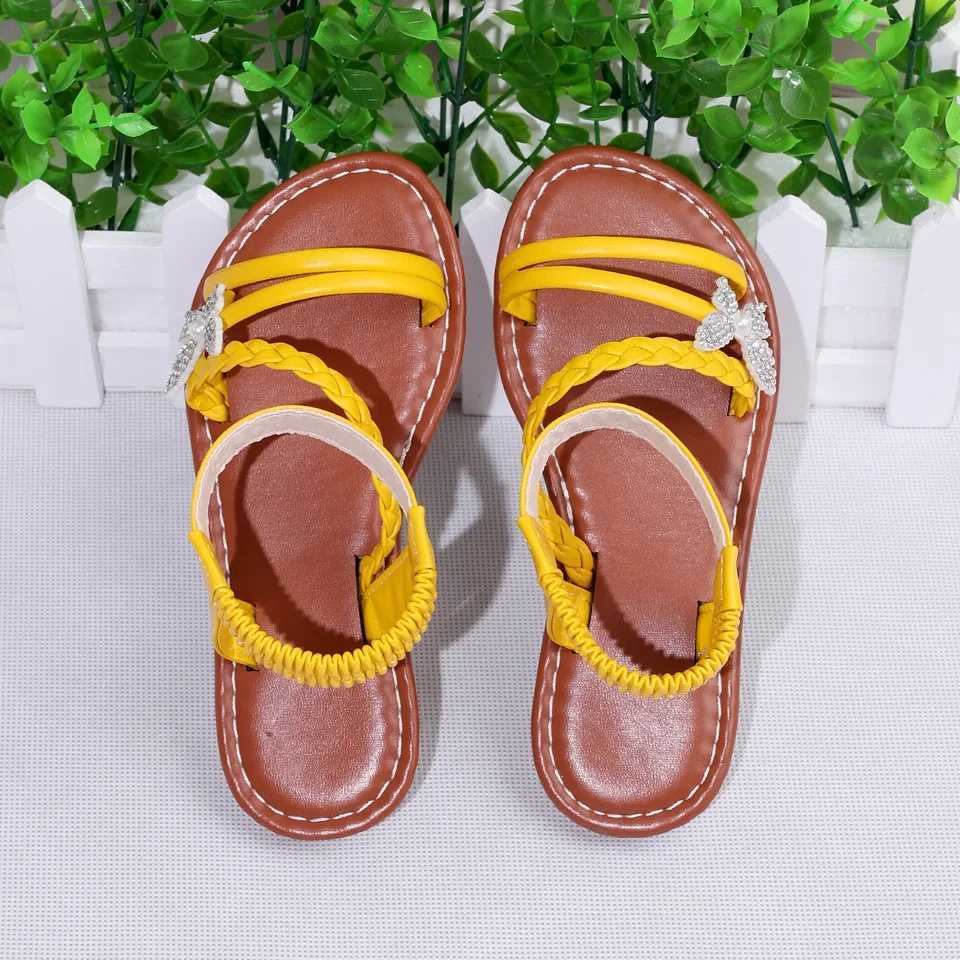 Diamond Bow Childrens Sandals Comfortable and Cute Princess Shoes White and Yellow Woven Design for Girls Shoes z250708B6RV