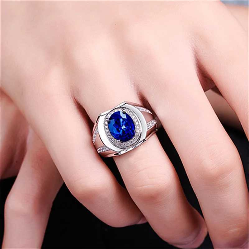 Vintage Male Lab Sapphire Diamond Ring 925 Sterling Silver Jewelry Engagement Wedding Band Rings for Men Party Anniversary Gift XJ250707