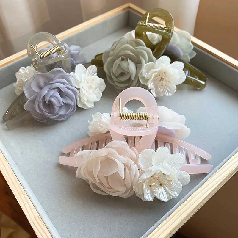 1/2 Pcs Flower Shell Mesh Hair Shark Clip Sweet Ribbon Rose Flower Hairpins Girls Hair Clamps for Women Girls Hair Accessories Z250707