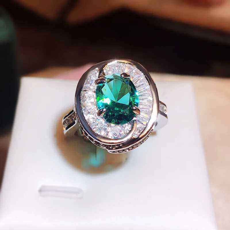 Round Emerald Stone Rings for Women Vintage Colorful 925 Sterling Silver Finger Ring Open Adjustable Jewelry Gift Womens Ring XJ250707