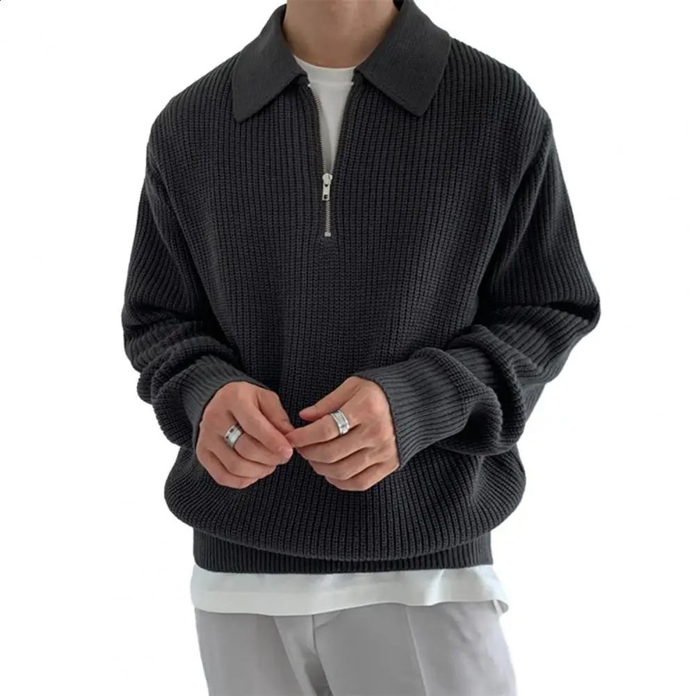 Casual Men Sweater Men Layering Piece Top Mens Half Zipper Sweater with Turn-down Collar Solid Color Knitwear for Fall Winter 250703