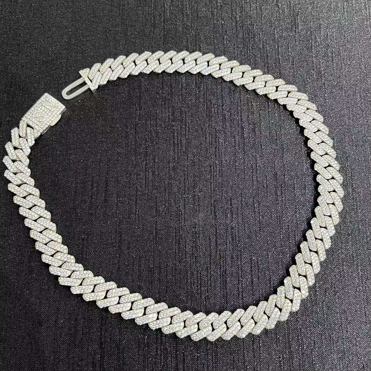 Hot Sale Moissanite Jewelry 925 Silver VVS Moissanite 12mm Cuban Chain Necklace