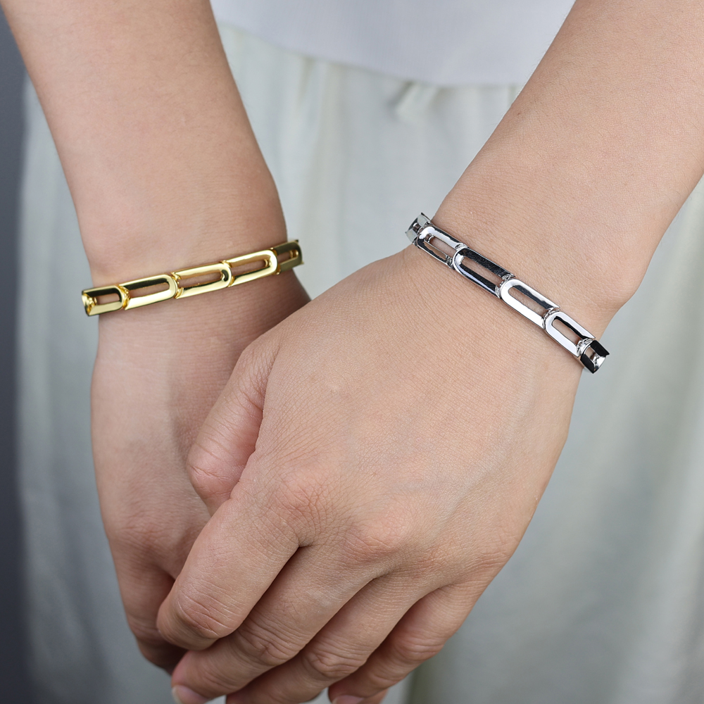 sdzstone 2025 New Hollow Square Geometric Paper Clip Bracelet Paved Bling Cubic Zirconia For Women Girl Fashion Jewelry