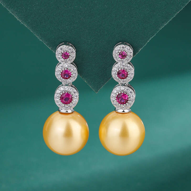 2023 New Imitation Natural Pearl Micro Inlaid Colorful Zircon White Shell Drop Red Corundum Mother-Of-Pearl Earrings D51