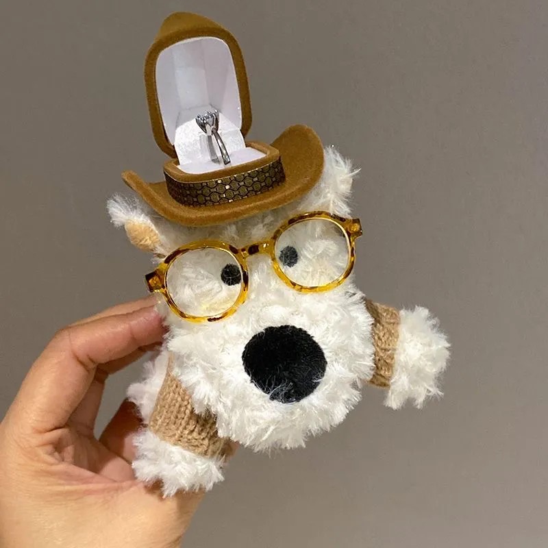 Creative Literary West Highland White Terrier Plush Doll, Ring Holder & Cute Cartoon Decoration, Jewelry Storage Box