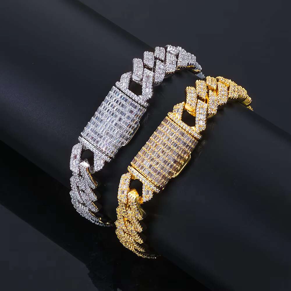 NUOYA Iced Out Prong Cuban Chain 14MM Chunky Link Mixed Inlay Baguette Round Cubic Zirconia Hip Hop Bracelet