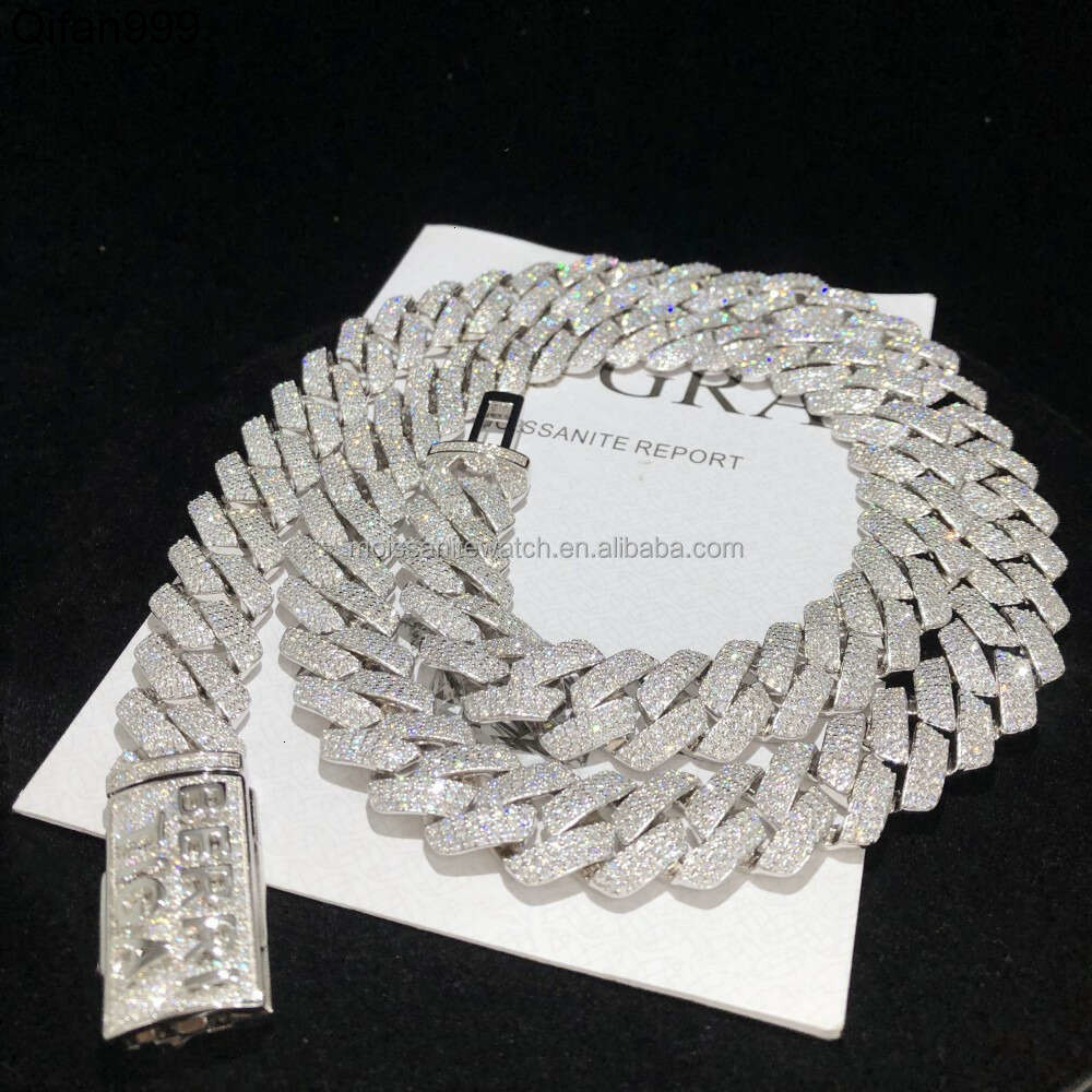 Custom Hip Hop Jewelry Vvs1 Moissanite Iced Out Cuban Chain 925 Silver 15mm 14mm 12mm Diamond Moissanite Cuban Chain