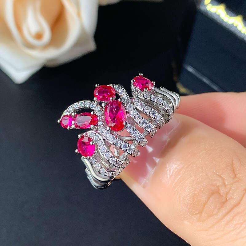 New Jewelry Ring Crown Design Purple Changing Blue Red Corundum Light Luxury High-End Women's Wholesale 9Ea
