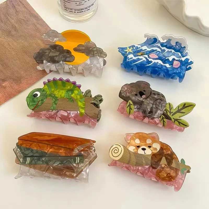 Creative Acrylic Cartoon Tortoise Koala Book Lizard Wave Shape Headwear New Personality Animal Shark Hair Clip Claw Accessories Y250707