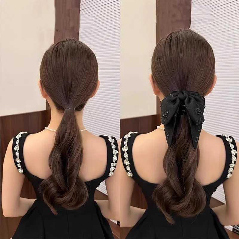 Elegant Black Rhinestone Double Layered Bow Hair Claw For Women Sweet Hair Ornament Heradband Hair Clip Fashion Hair Accessories Z250707