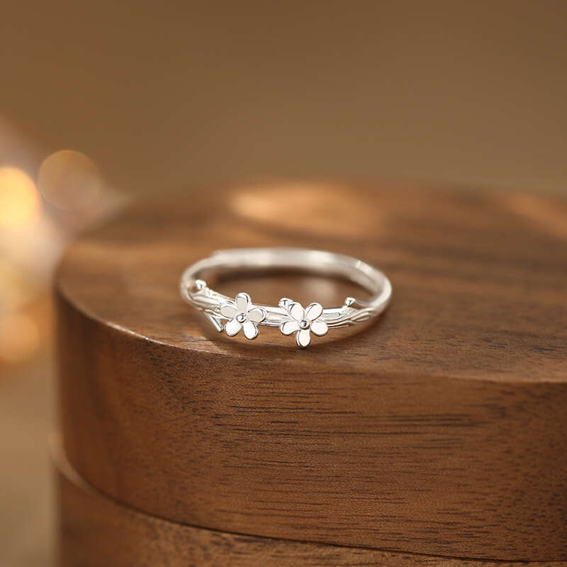 DHcollections Abao S999 Pure Silver Floral Ring Forest Style Sweet Fresh Temperament Adjustable Gentle Hand Jewelry