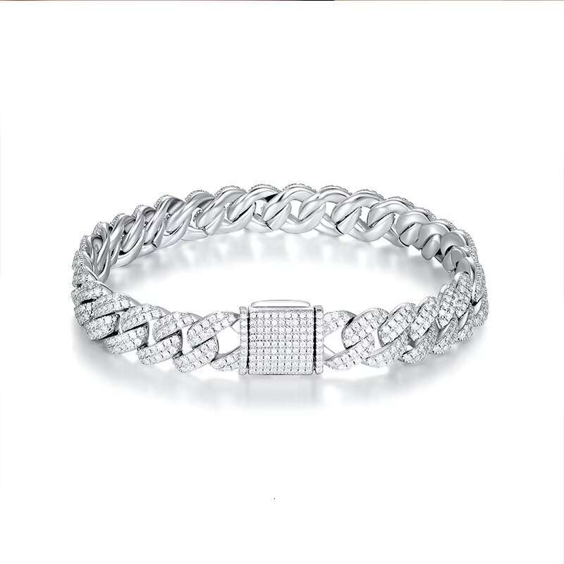 Stylish Mens 10mm Gold-Plated Cuban Chain High Quality Sterling Silver Moissanite Bracelets and Bangles