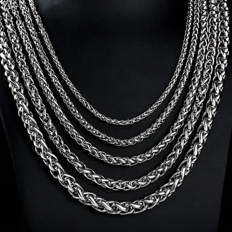 SUNSLL Stainless Steel M Flower Basket Chain Necklaces Silver Color Braided Wheat For Women Men Minimalist Jewelry 250704