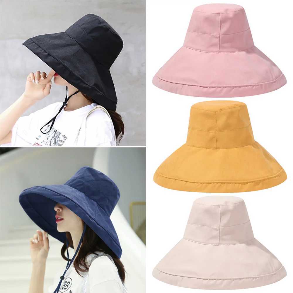 Women Portable Wide Brim Big Visors Anti-UV Fisherman Cap Sun Hat Beach Bucket Hat Foldable Y250707
