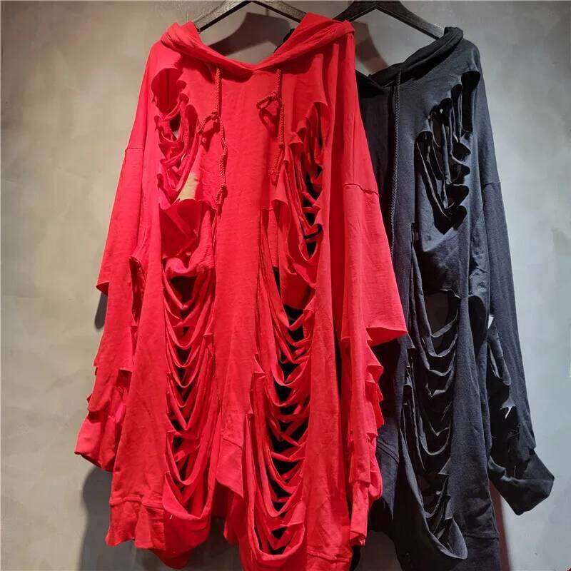 Fashion Women's Solid Color Hollow Out Design Loose Hooded Sweater Summer Trendy Long Sleeves Tops Female