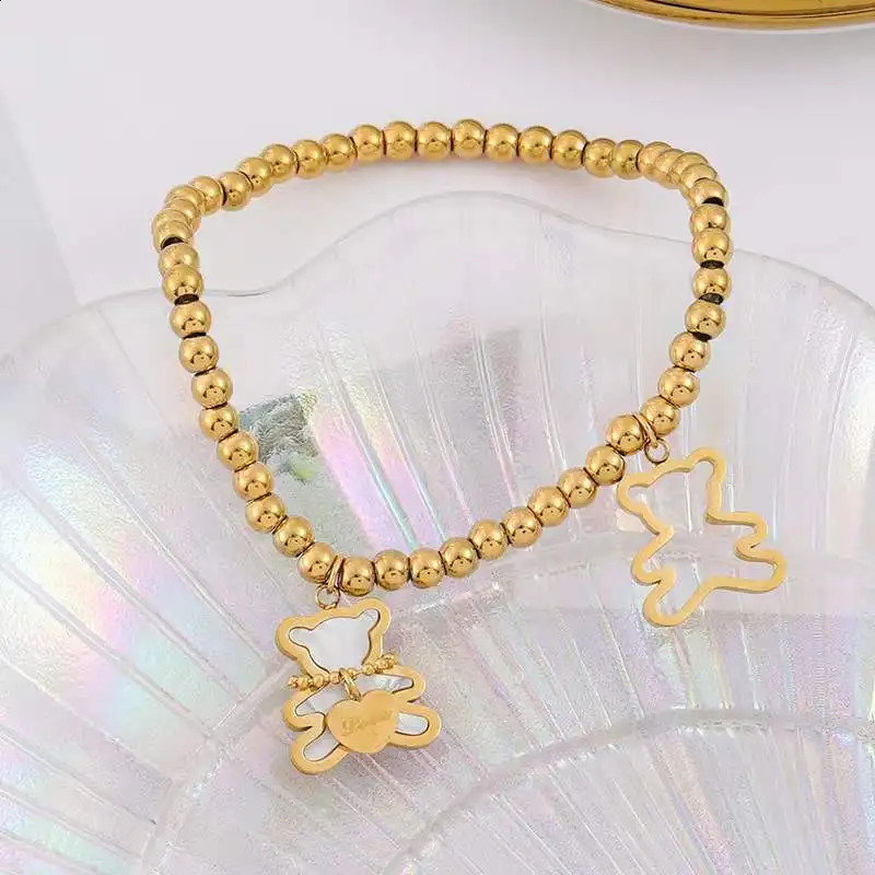 XIYANIKE Cute Style Women Bracelet Stainless Steel Bear Shape Beads Bracelets for Holiday Party Girls Jewelry 250707