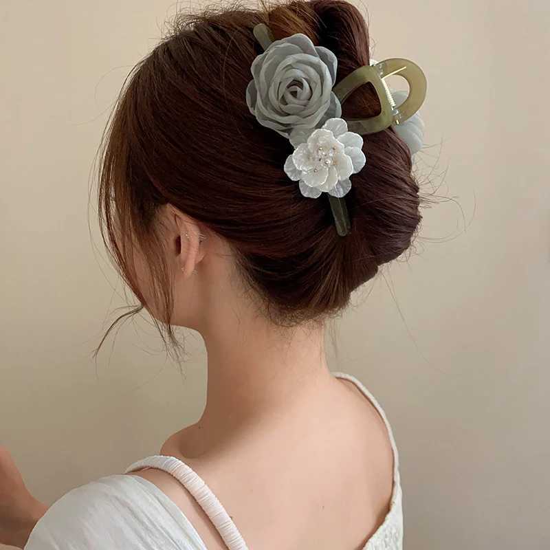 1/2 Pcs Flower Shell Mesh Hair Shark Clip Sweet Ribbon Rose Flower Hairpins Girls Hair Clamps for Women Girls Hair Accessories Z250707