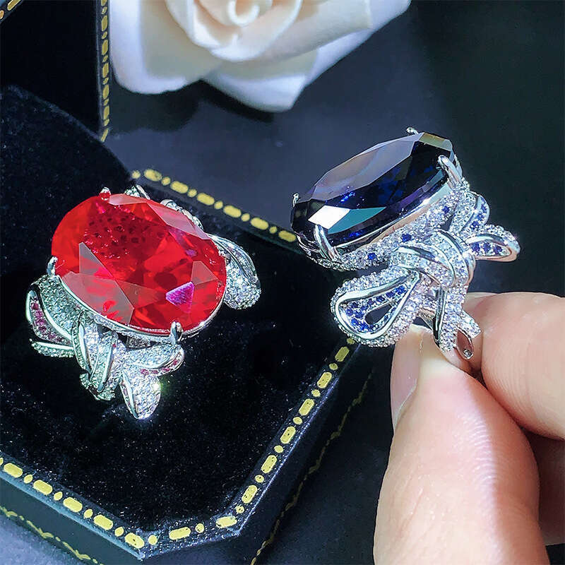 Factory New Ring Jewelry High-End Red Corundum Blue Spinel Open Luxury Fashion Palace Style 374