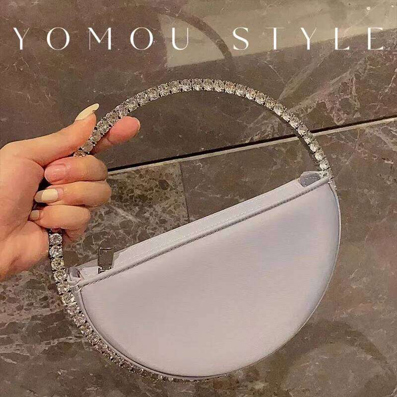 Designer bag 99 Crystal Shiny Dias Evening Bag Satin Women's Handbag Rhinestones Circular Metal Handle Clutch Purse For Wedding Party