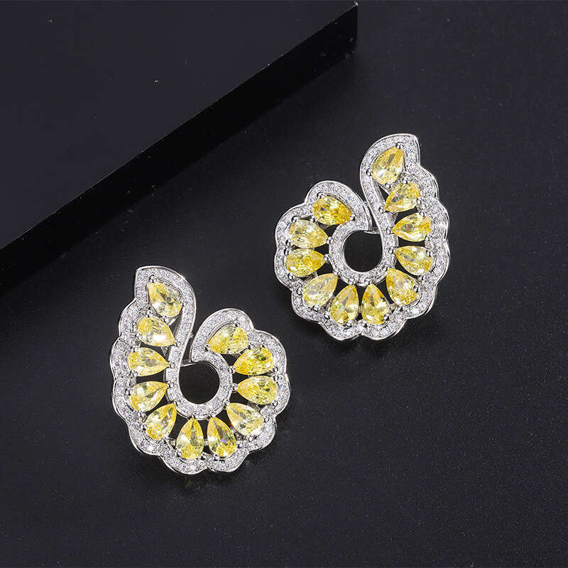 S Sier Needle Earrings Imitation Jewelry Accessories Set Gold Yellow Dia Necklace Zircon Ring A82