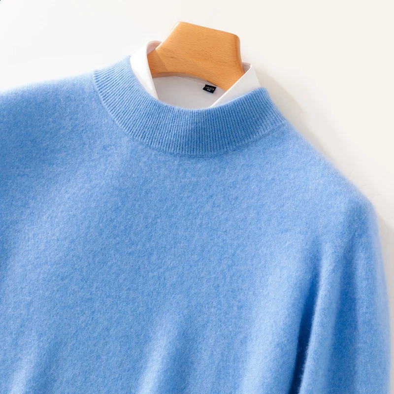 Fall/Winter Wool Pullover Sweater Cashmere Shirt Mens Semi-high Neck Long Sleeve Loose Knitted Bottom Shirt 250703