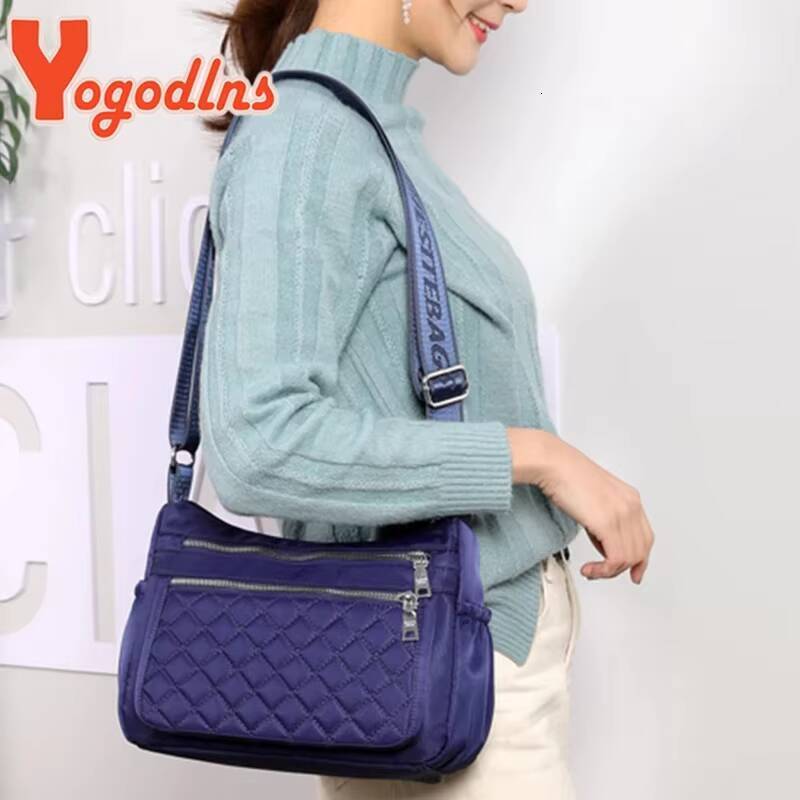 Yogodlns Women Nylon Shoulder Waterproof Multi-pocket Zipper Ladies Travel Messenger Bag For Designer Bolsa Feminina ddmynov