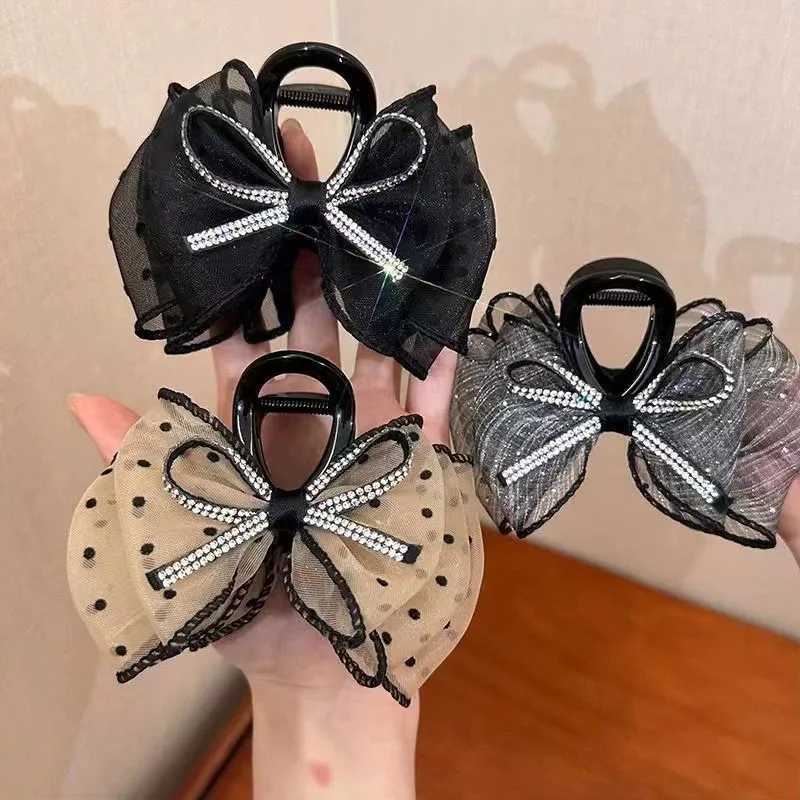Mesh Bow Rhinestones Hair Clip for Women elegant Hair Clamp Fashion Girl Ponytail Clip Hair accessories Z250707