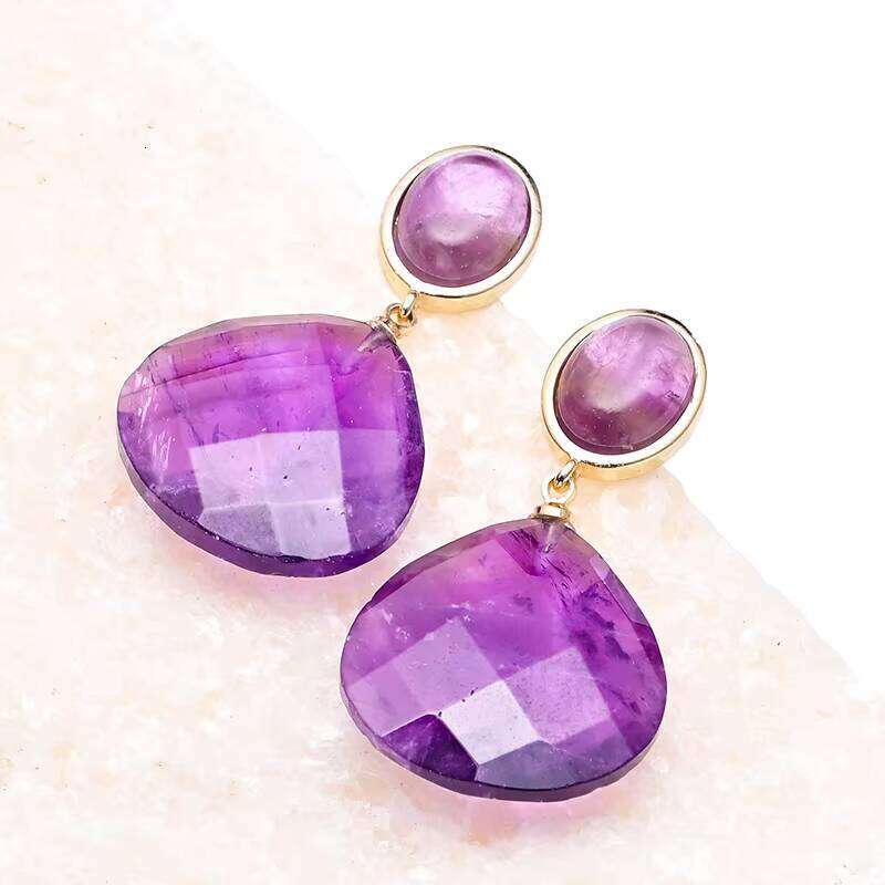Healing Amethyst Large Water Drop Jasper Bohemian Earrings