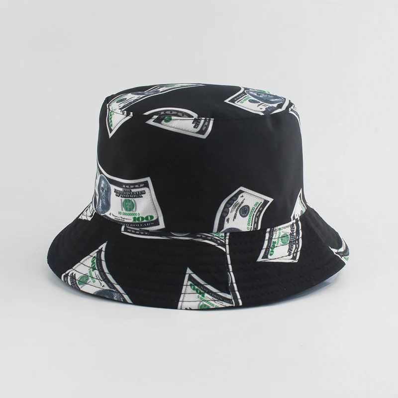 New Dollar Print Fishing Cap Bob Chapeau Femme Reversible Bucket Hat Men Fishing Bucket Hats For Women Harajuku Hip Hop Cap Y250707