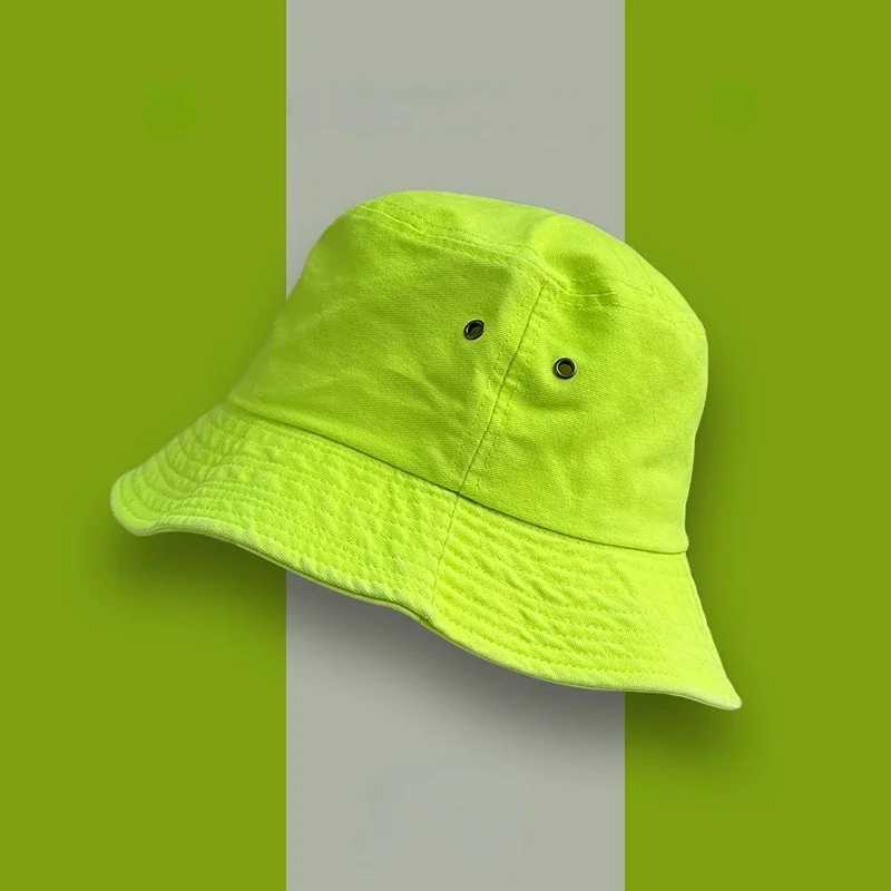 Fluorescent Bucket Hat Women Spring and Summer Fashion Green Sunscreen Shade Street Wash Basin Hat All-match Mens Panama Hats Y250707