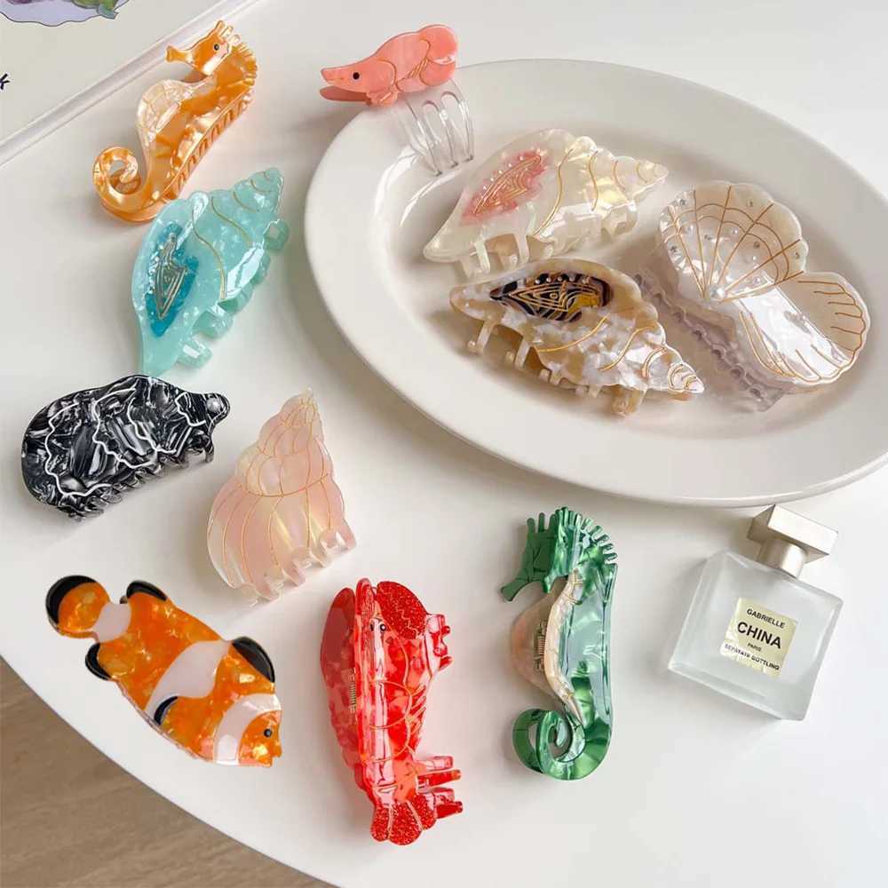 Acetate Ocean Animal Hair Clips for Women Non-Slip Summer Beach Accessories Crab Starfish Whale Seahorse Hair Claws Barrettes Z250707