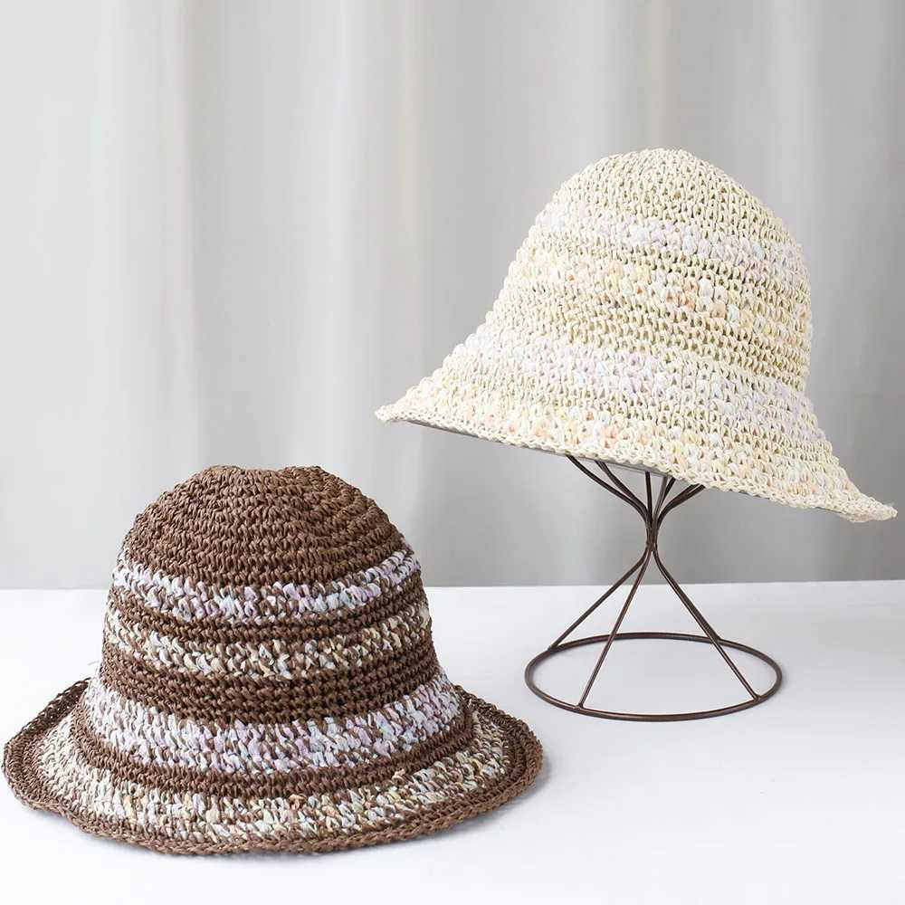 New Women Sun Hat Colorful Str Wide Large Brim Beach Hats Womens Summer Straw Hat Foldable Chapeau Femme Beach UV Protection Cap Y250707