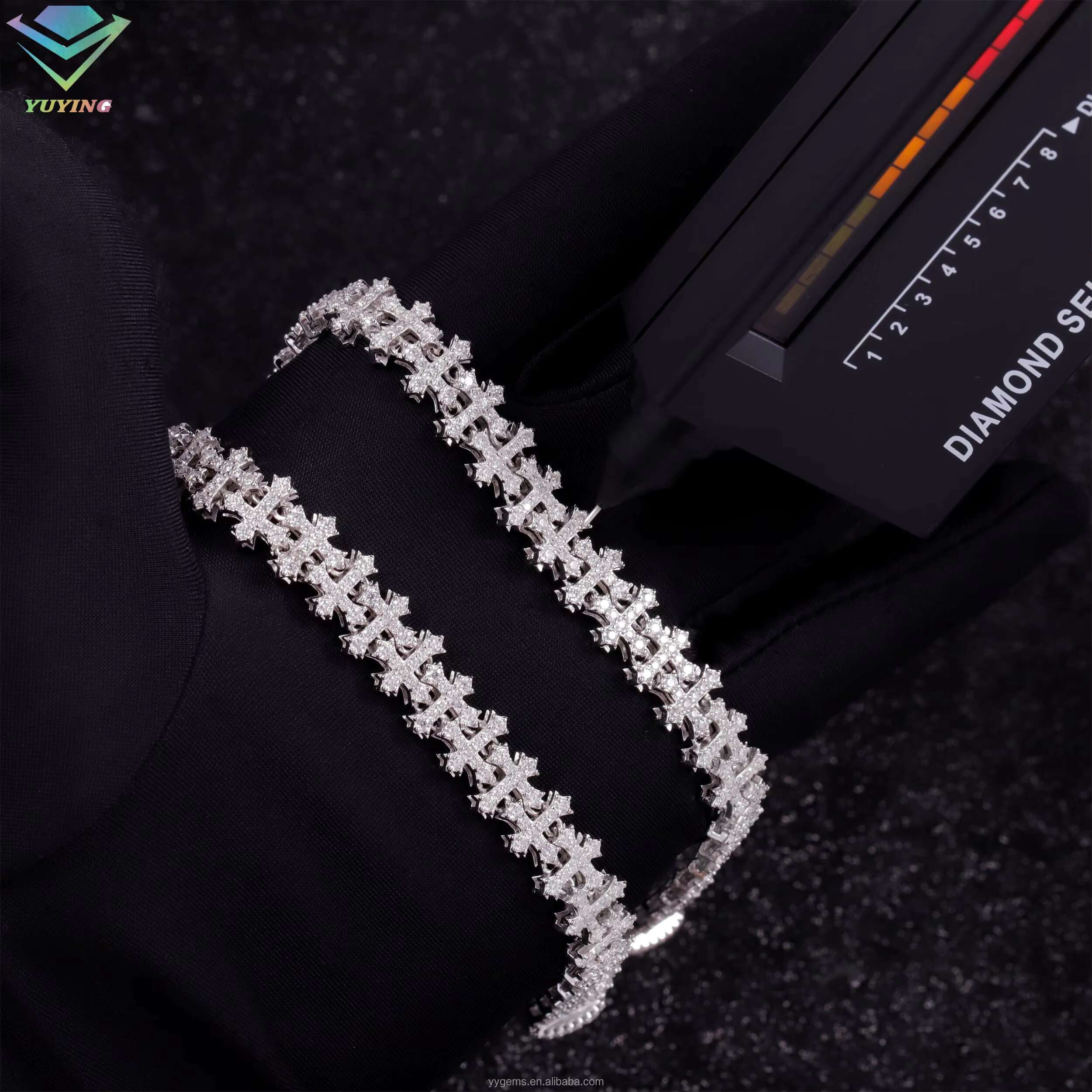 Fine Jewelry Cross Design Rapper Bracelet 925 Sterling Silver Bracelet for Men Women VVS Moissanite Cross Cuban Bracelet