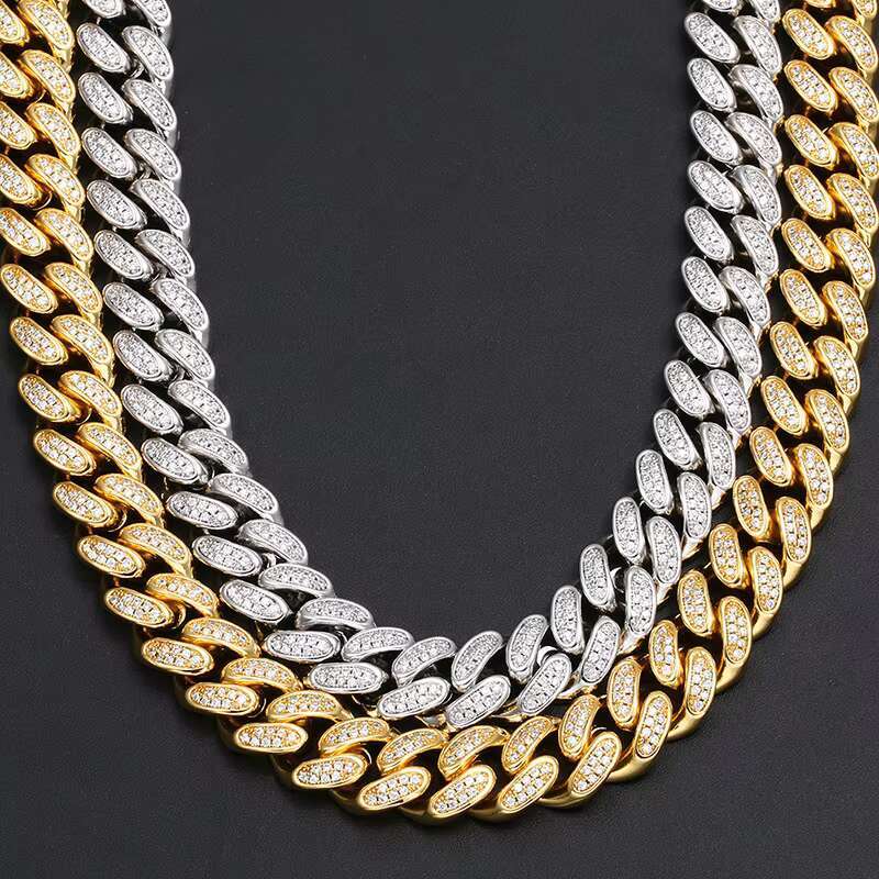 12mm Latest Trendy Moissanite Cuban Link Chain Gold Color Diamond Iced Out Cuban Necklace Hip Hop Silver S925 Cuban Chain