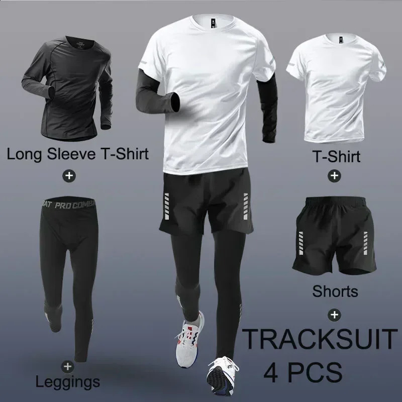 Fashion 2-4 Pieces Exercise Sets Mens Running Sports Clothing Fitness Jogging Compression Suit Training Suit Sports Clothing 250707