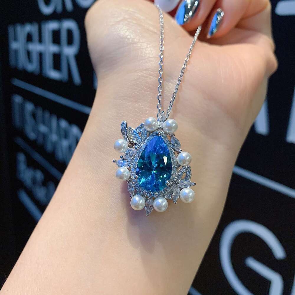 Three-Piece Set Tiktok Live Zircon Earrings Micro-Paved Pearl Aquamarine Necklace Gemstone Ring E03