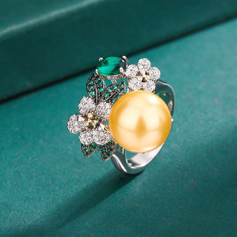 Huayoumei Jewelry Fashion With Diamond Inlay White Flower Open Zircon Pearl Ring 9Fe