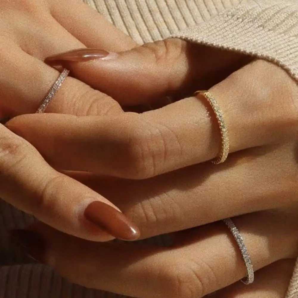 1/3PCS Thin Dainty Stackable Ring Minimalist Full Eternity Band Cubic Zirconia Rose Gold Color Plated Pave Rings for Women XJ250707