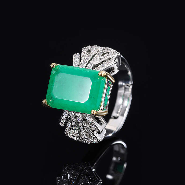 Pink Zircon For Women, Para Green With Inlaid Zircon, Square Ring Band 730