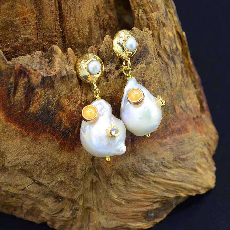 fashion DIY Natural Stone Pearl Pendant Women Jewelry bohemian Earrings