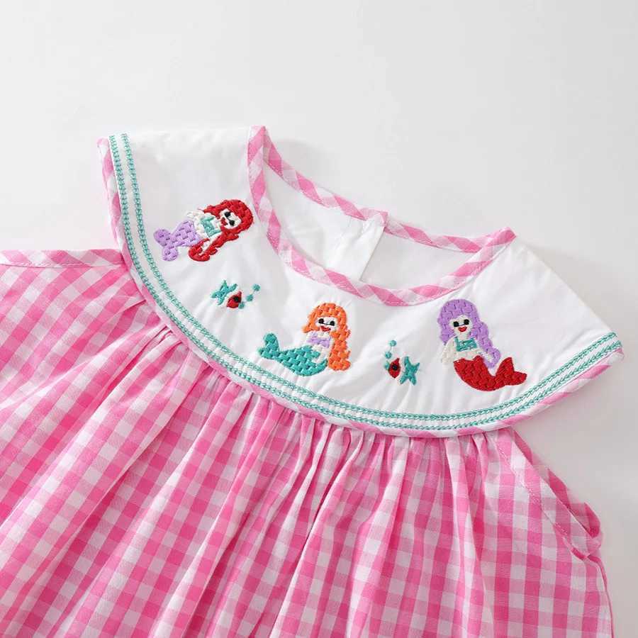 Girls Embroidered Checkered Dress 2025 Summer New Style Children Sweet Style Pure Cotton Sleeveless Vest Skirt R250707