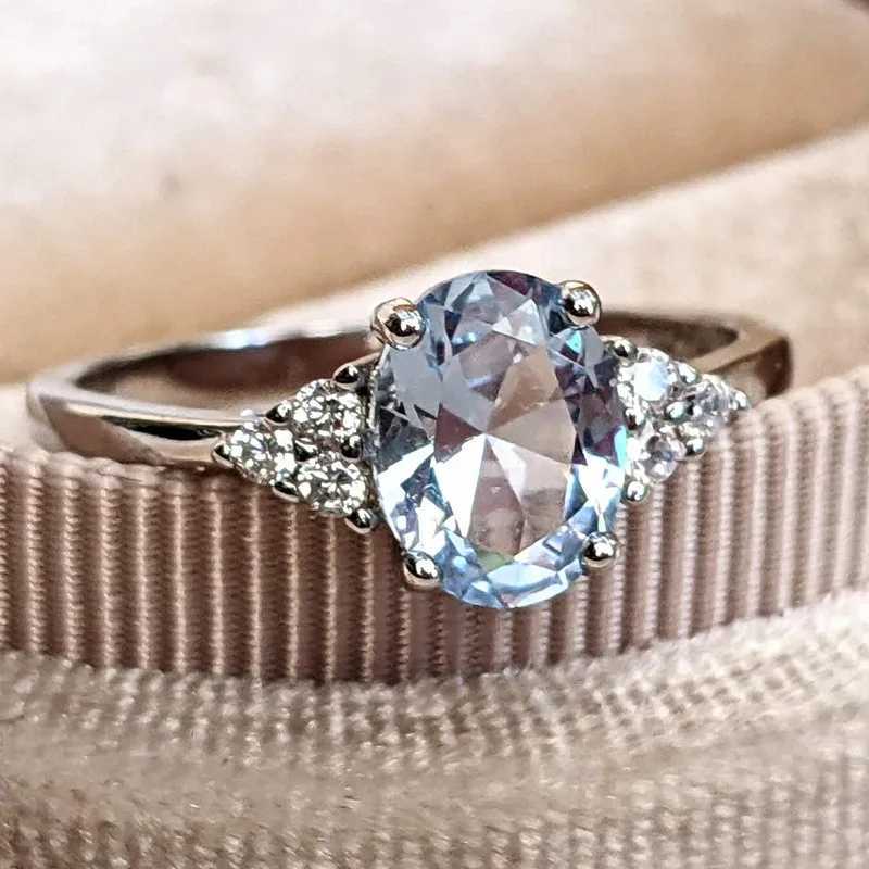 925 Sterling Silver Rings for Women Luxury Blue Crystal Female Cubic Zirconia Women Sterling 925 Silver Colorful Zircon Ring XJ250707
