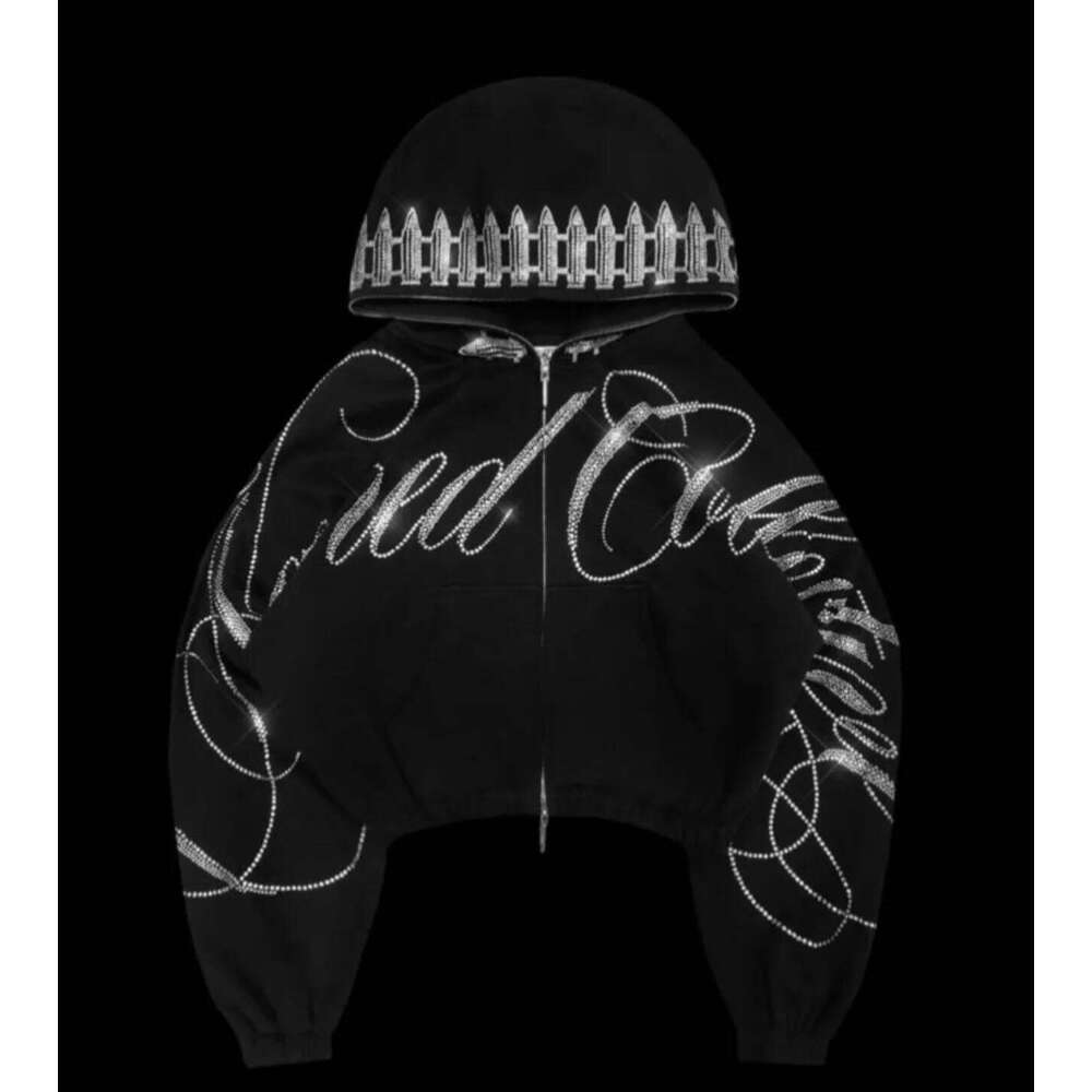 Streetwear Fashion Zipper Goth Y2K Clothing Women Stylish Trend Letter Black Oversized Zip Up Hoodie Casual Jacket Clothe