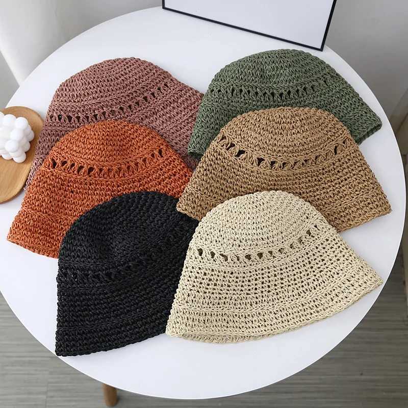 Summer Japanese Bucket Hat Korean L Country Small Brim Straw Hat Versatile Japanese Woven Bucket Hats Beach Sunscreen Hat Women Y250707