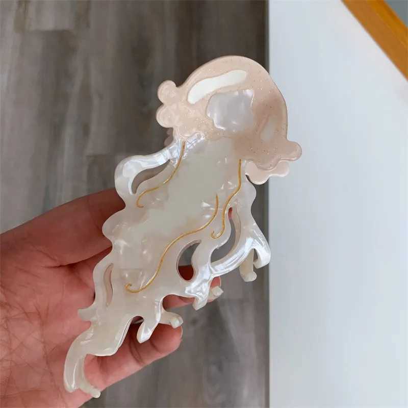 New Marine Life Hair Claw Acetate Labge Colorful Jellyfish Hair Clip Shark Clip for Women Girls Summer Beach Hair Accessories Y250707