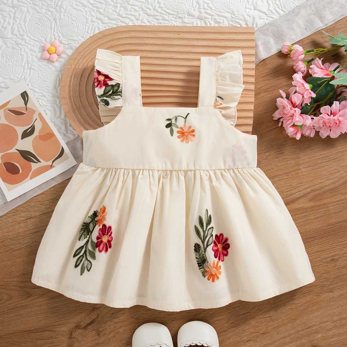 Baby Girl Summer Dress Flower Embroidered Sleeveless Princess Dress Cotton Small Flying Sleeve Casual Dress R250707