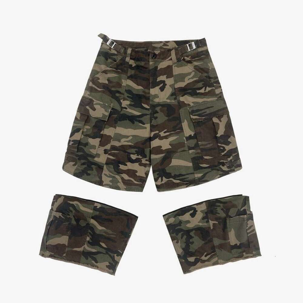 Street Style Spring Summer Autumn Multi-Pocket Camouflage 3D Over-the-Knee Casual Zipper Patchwork Cargo Shorts