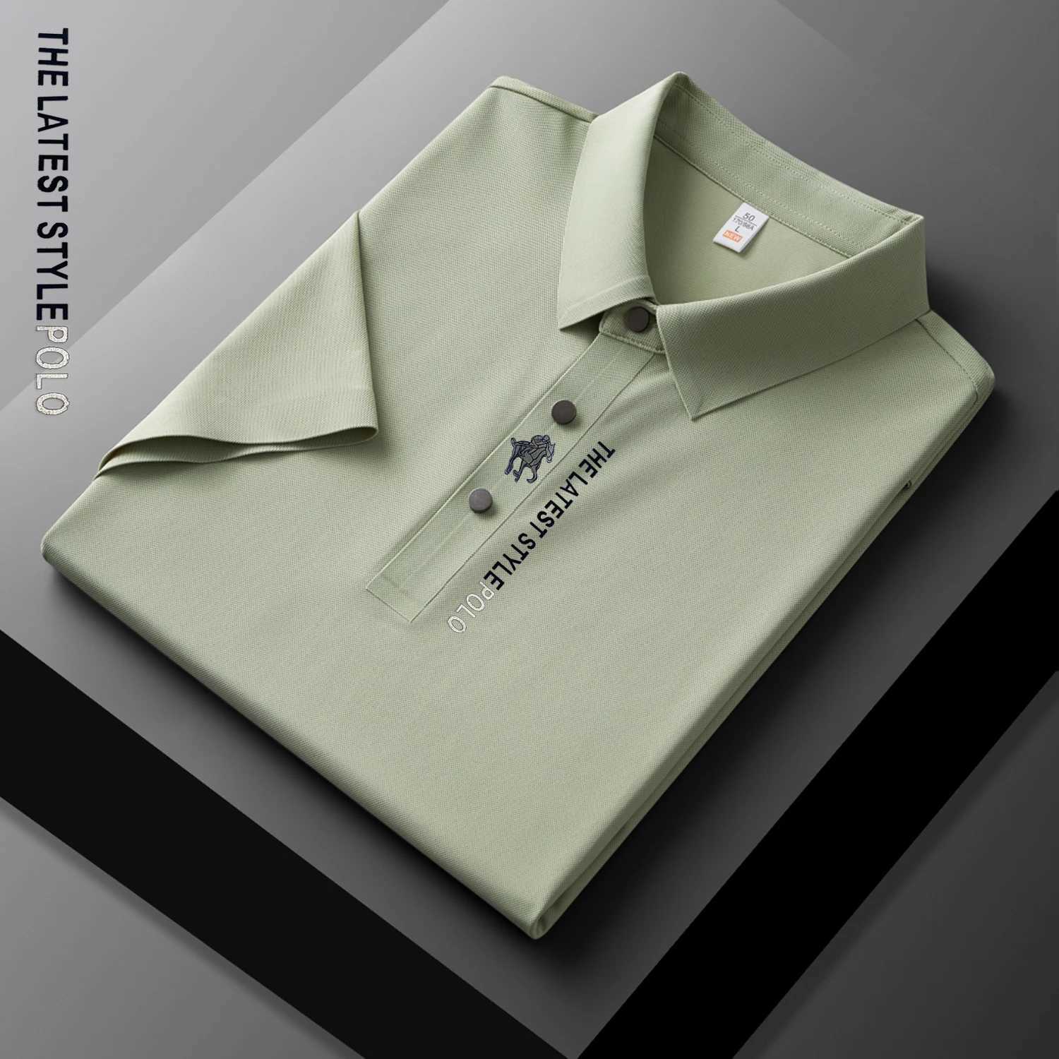 Ice Silk Polo Shirt Short Sleeved Letter Printing T-shirt New 2024 Summer Mens Clothing High-grade Shirts Y250707 Y250707