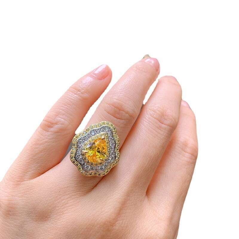 New Pink Diamond Micro Pave Pear Shape Colorful Jewelry Exaggerated Zircon Ring For Women 6Da