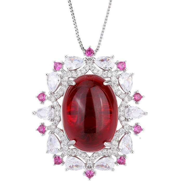 New Imitation Natural Paraiba Pendant Color-Block Full Dia Red Ring Necklace Jewelry Set Bed